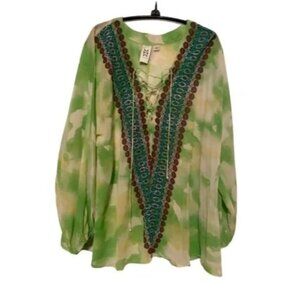 M by Marc Bouwer Printed Woven Blouse Polyester Green Size L